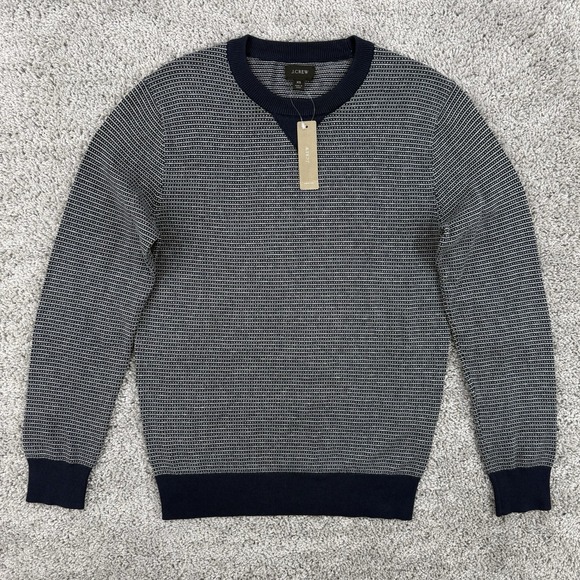 J.CREW Other - J Crew Cotton Sweater Birds-Eye Stitch Men NWT XS Navy Crewneck Classic Pullover